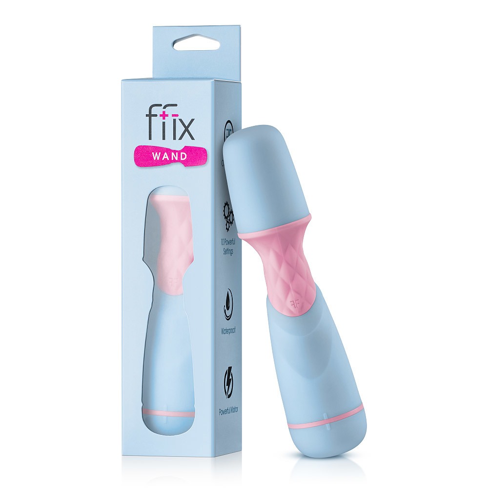 Blue Femme Funn vibrator FFIX Mini shown in hand for scale