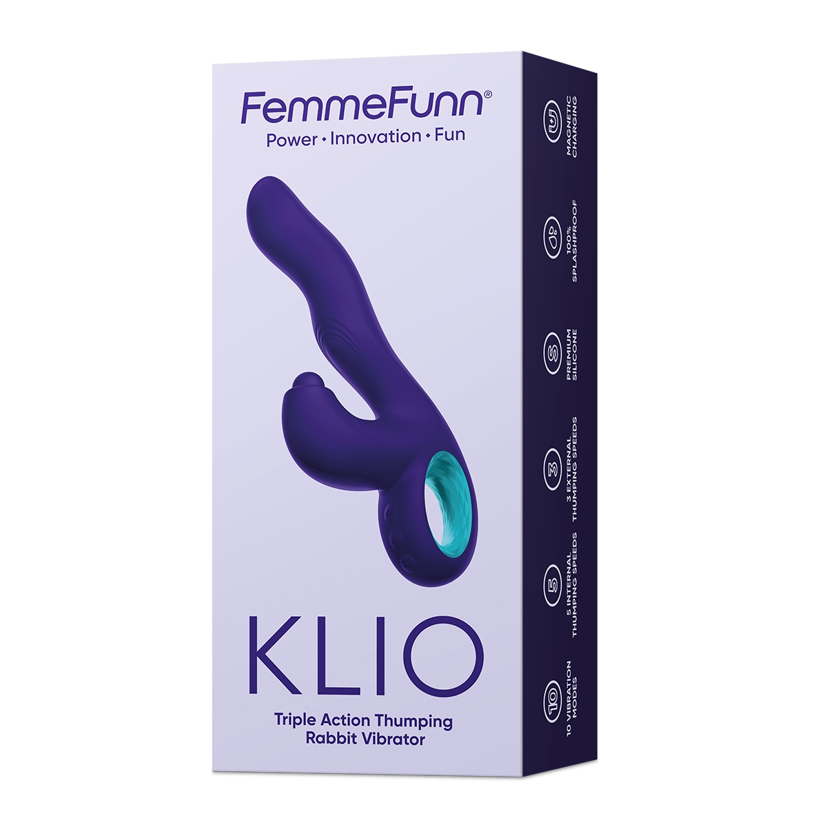 Lifestyle shot featuring the Purple Femme Funn vibrator beside the bed