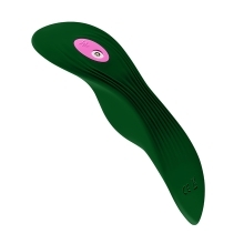 Green Femme Funn vibrator FemmeFunn Unda Dark shown in hand for scale