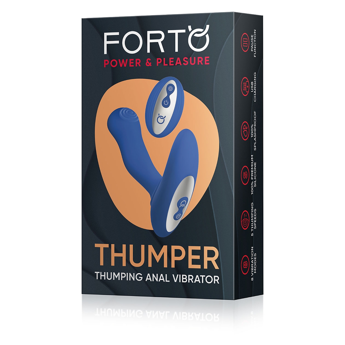 Angled view of the Blue FORTO vibrator designed for intimate use