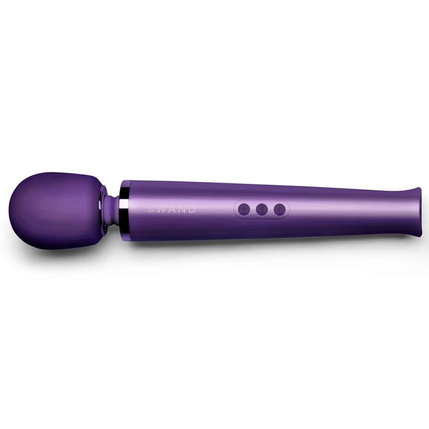 Purple le wand vibrator  shown in hand for scale