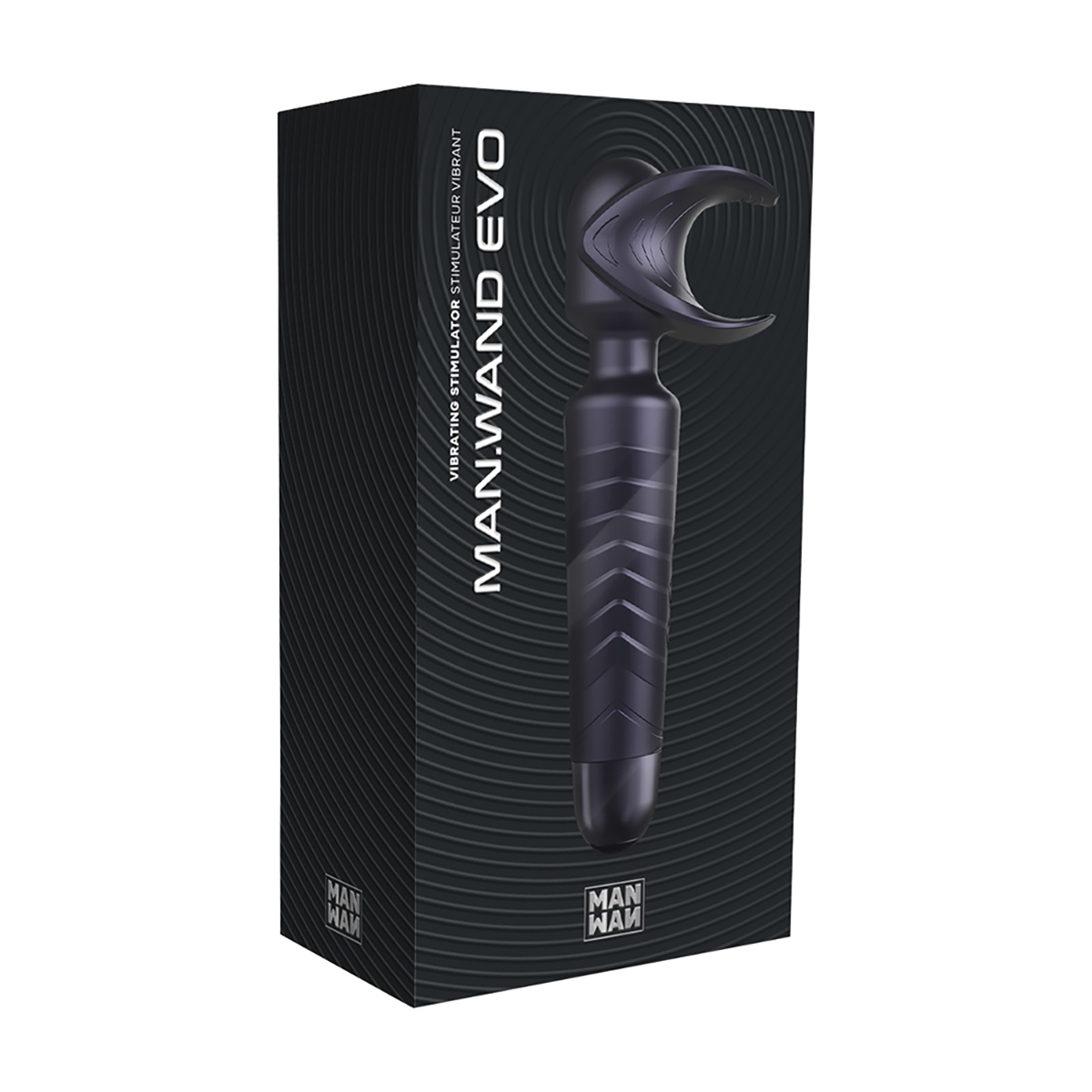 Angled view of the Black Man Wand vibrator designed for intimate use