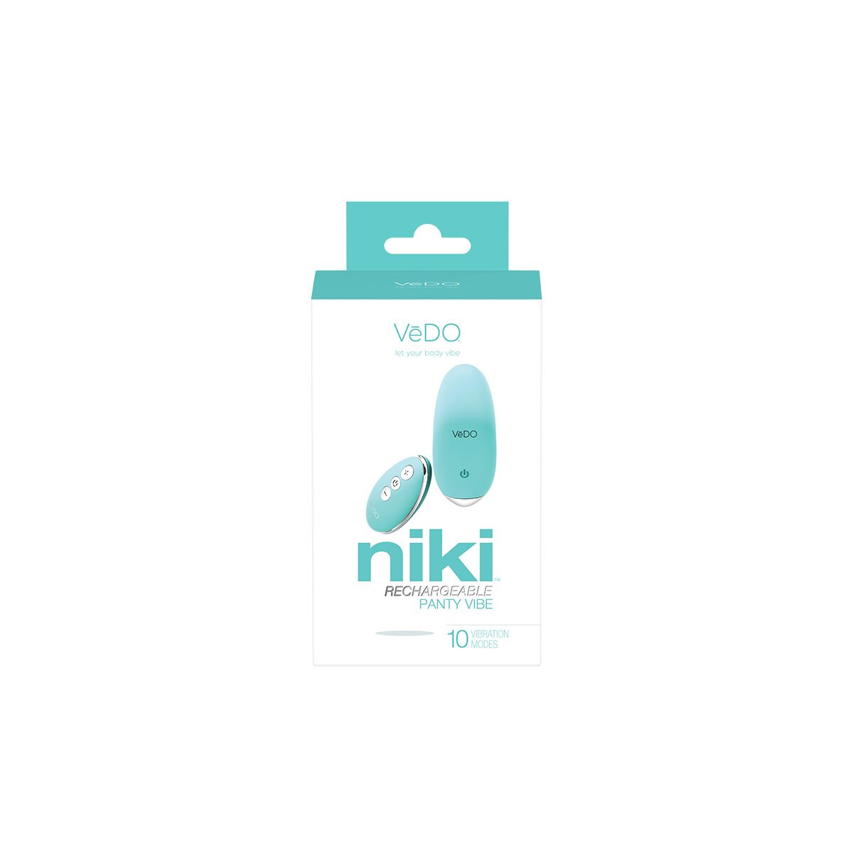Angled view of the Turquoise VeDO vibrator designed for intimate use
