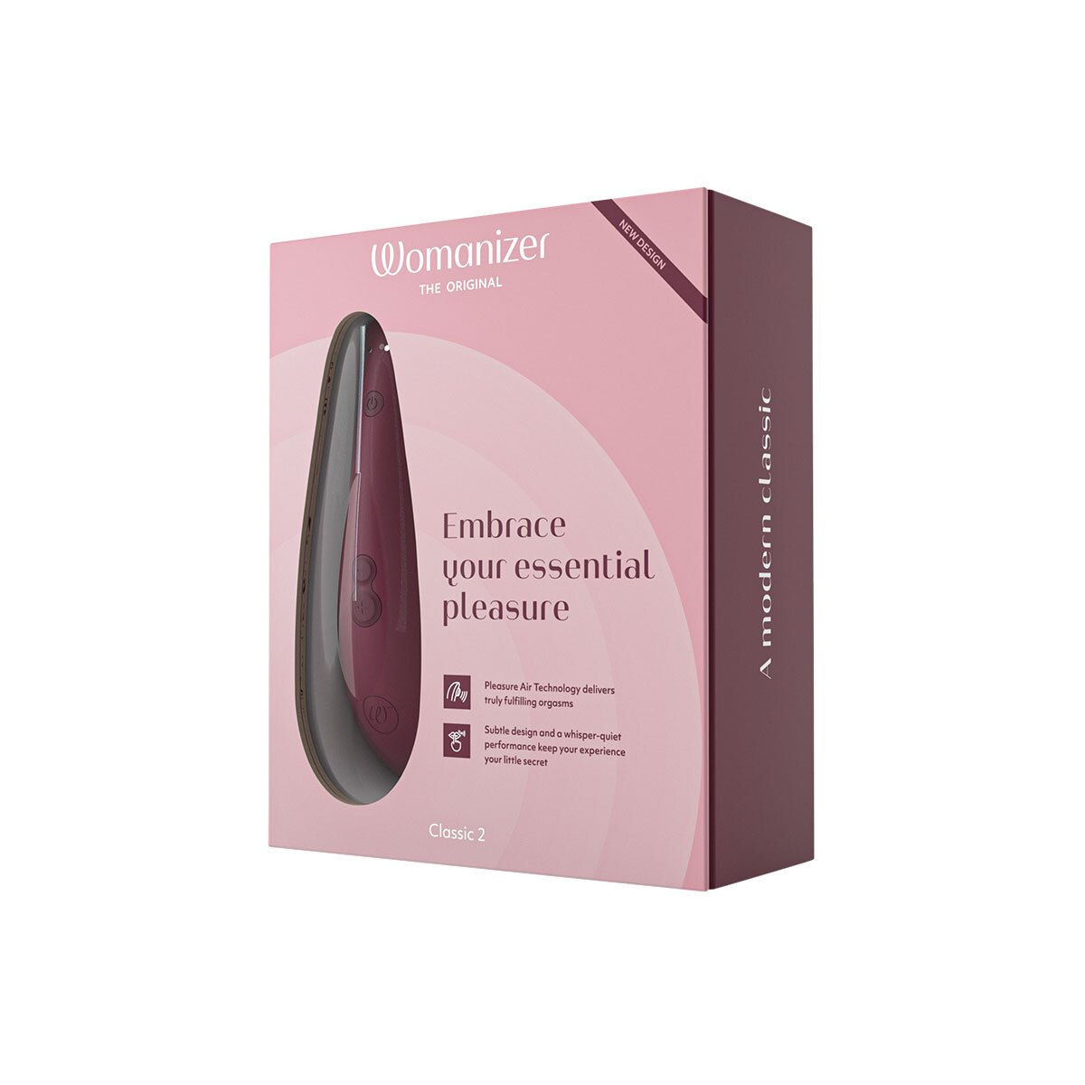 Lifestyle shot featuring the  Womanizer vibrator beside the bed