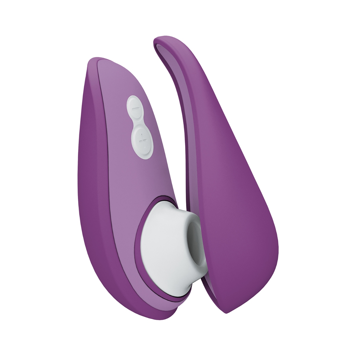 Purple Womanizer vibrator Liberty 2 shown in hand for scale