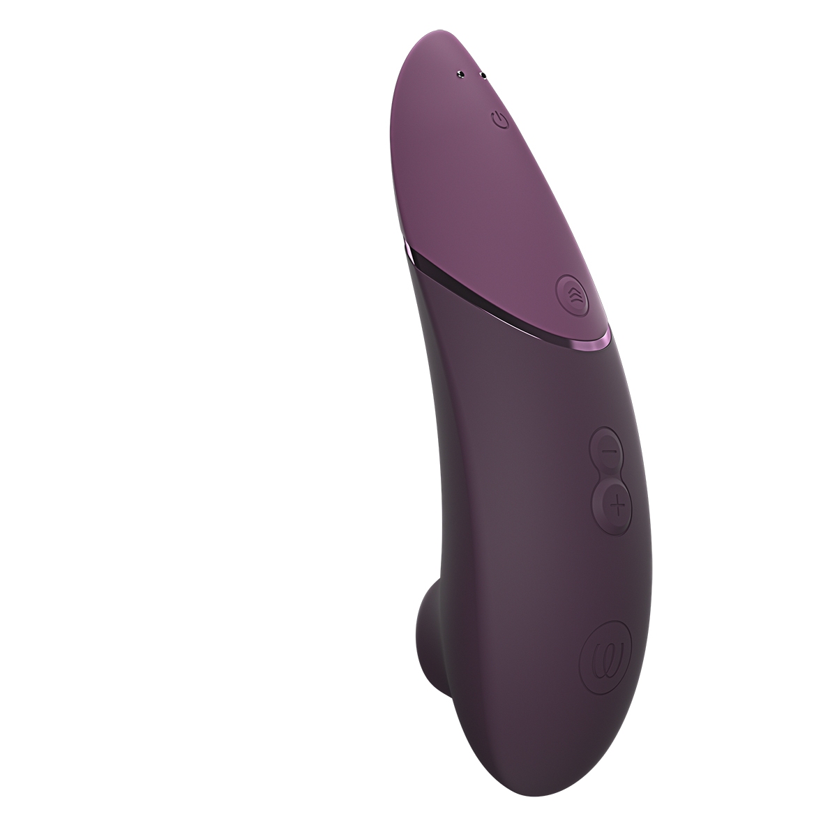 Lifestyle shot featuring the Purple Womanizer vibrator beside the bed
