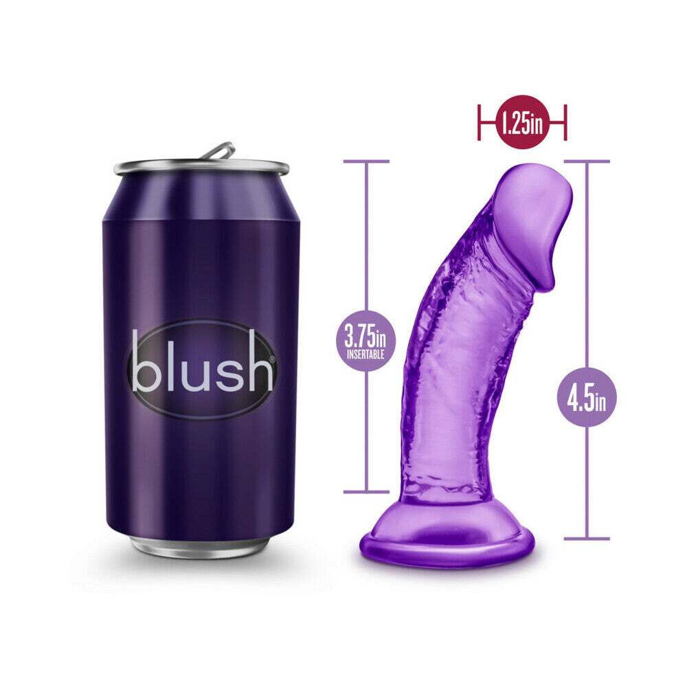 4 inch Dildo by Blush in Purple displayed for pegging Him or Her