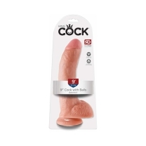 9 inch dildo by pipedream in vanilla ivory beige shown for use by her or him