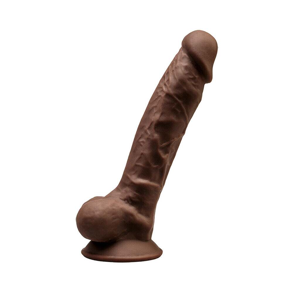 7 inch Dildo by Doc Johnson in Brown Chocolate Cocoa shown for pegging Her or Him