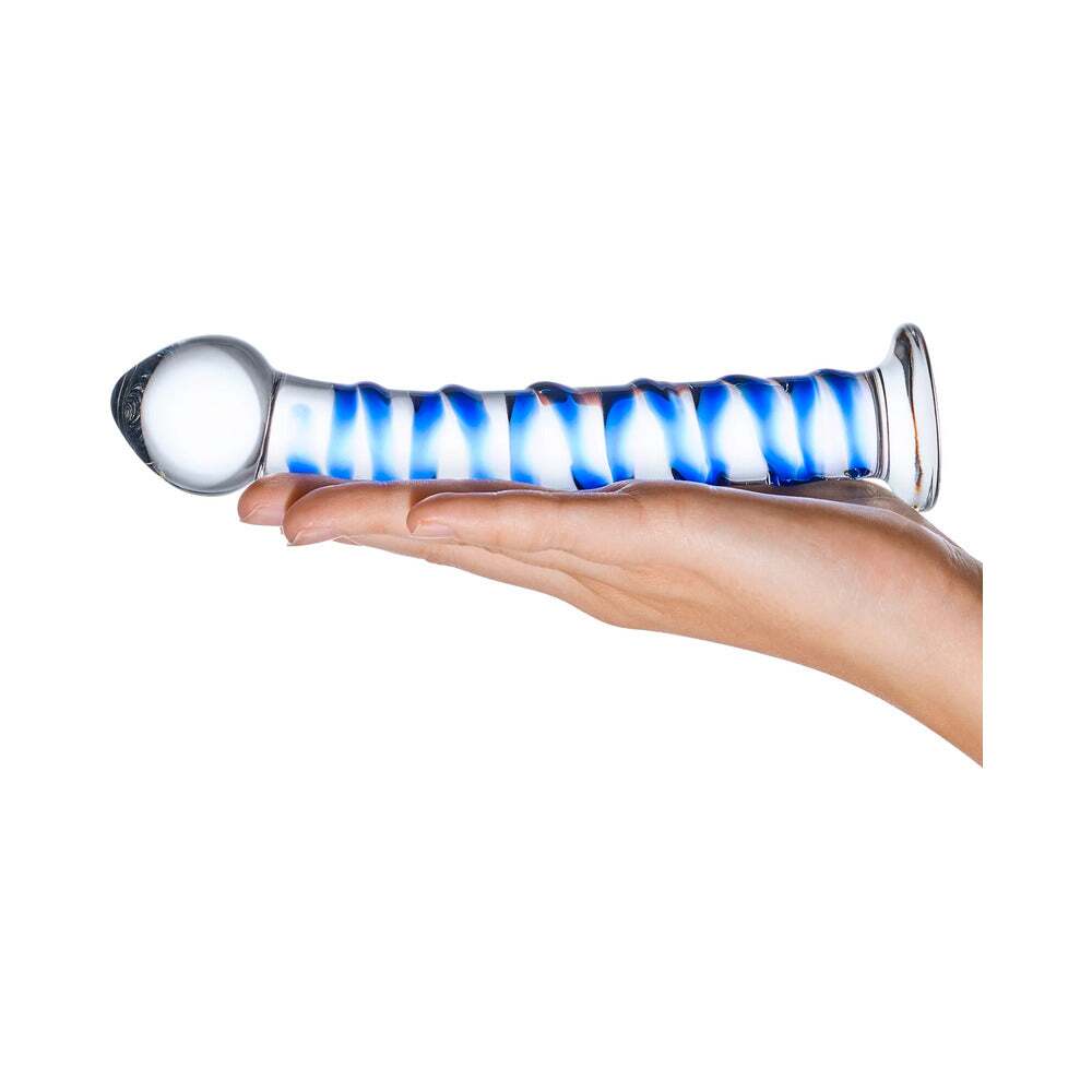 7.5 inch Dildo by Electric Eel in Clear shown for pegging Her or Him