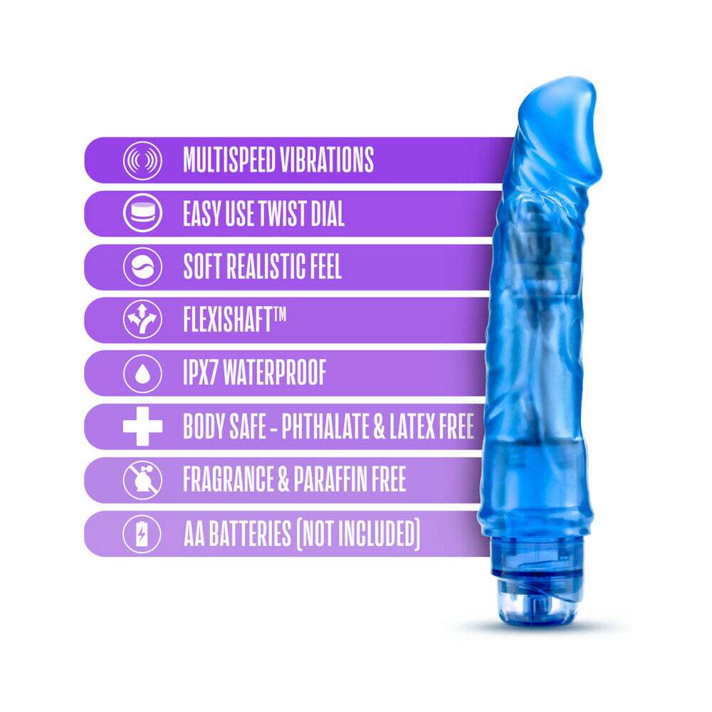 9.25 inch Dildo by Blush in Blue shown for pegging Her or Him