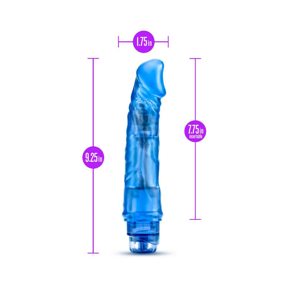 9.25 inch Dildo by Blush in Blue displayed for pegging Him or Her