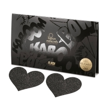 Feel sexy wearing sexy nipple covers Glittery Metallic Flash Black Hearts! Wearing Flash Black Hearts nipples covers by Bijoux Indiscrets can be fun and sexy!
