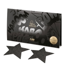Feel sexy wearing sexy nipple covers Glittery Metallic Flash Black Stars! Wearing Flash Black Stars nipples covers by Bijoux Indiscrets can be fun and sexy!