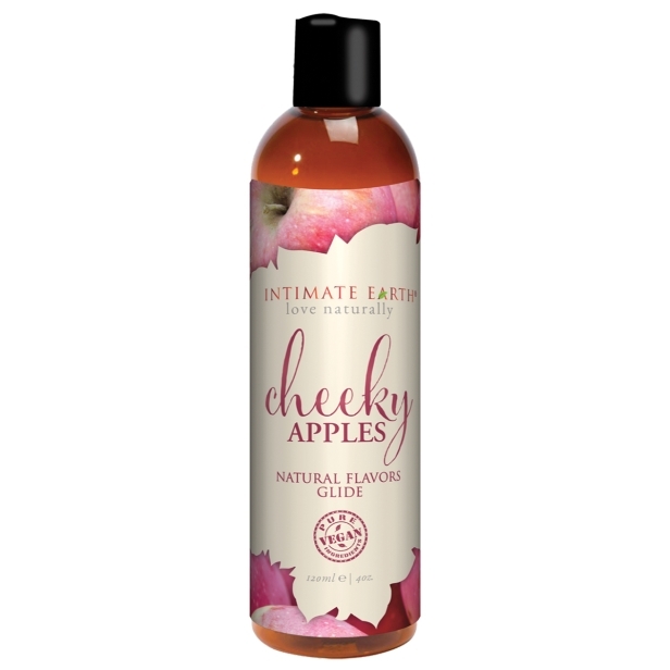 Bottle of  Water Based Lube Intimate Earth showing clean, lightweight formula