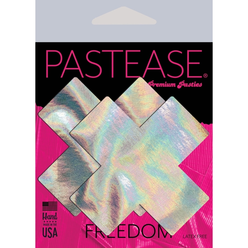 Wearing silver hologram crosses nipples covers by pastease can be fun and sexy!