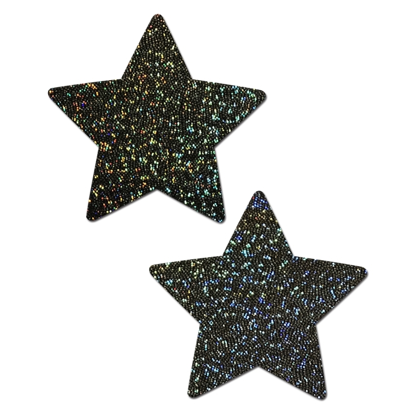Feel sexy wearing sexy nipple covers  stars black glitter! Wearing stars black glitter nipples covers by pastease can be fun and sexy!