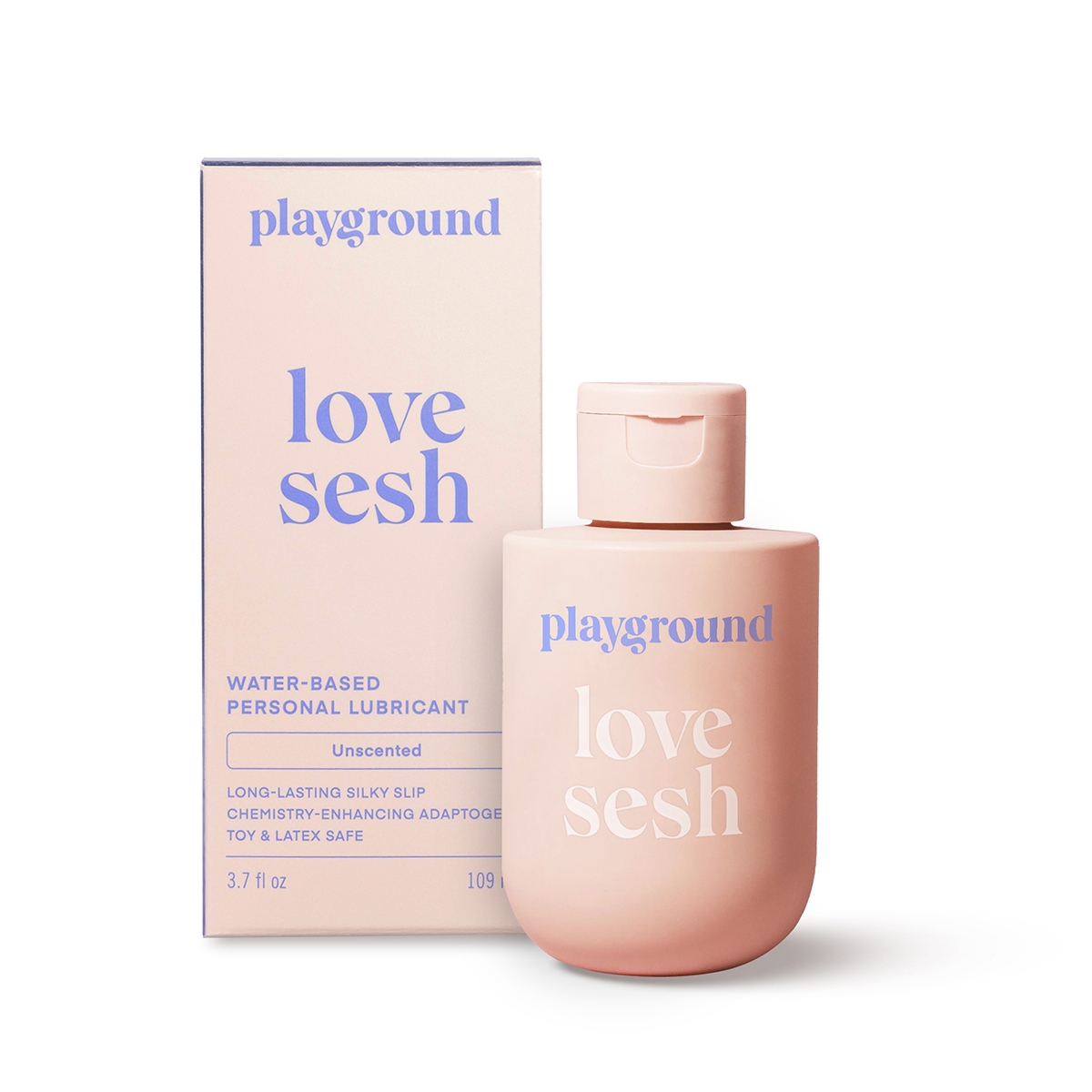 Bottle of  Water Based Lube Playground showing clean, lightweight formula