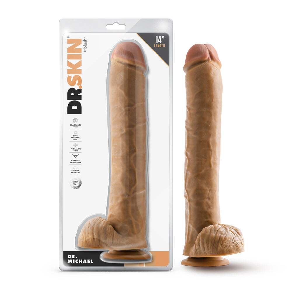 14 inch Dildo by Blush in Tan Light Brown Mocha shown for use by Her or Him