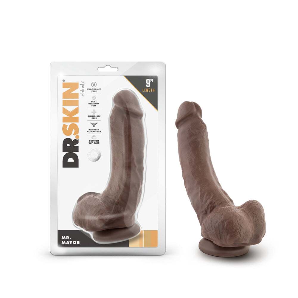 9 inch Dildo by Blush in Dark Brown shown for use by Her or Him
