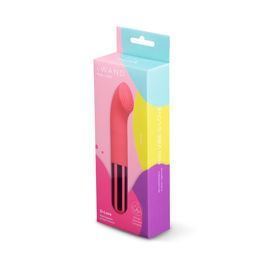 Le-wand vibrator le mini g love shown in hand for scale