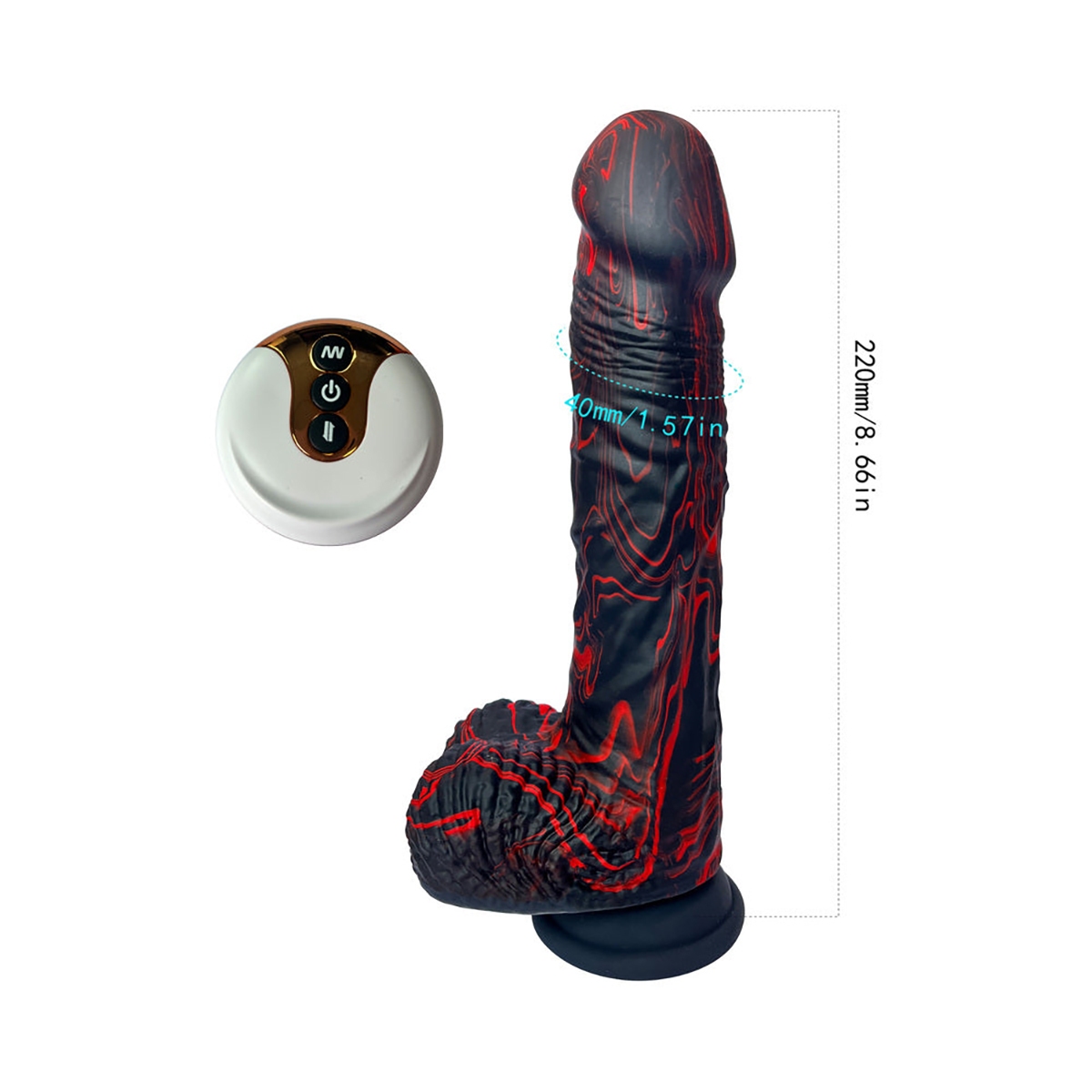 E The Bedrocker Thrusting Dildo shown in hand for scale