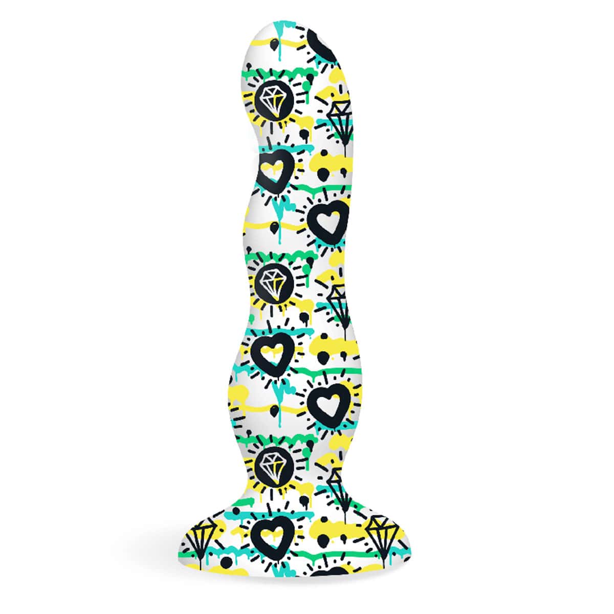 Collage Diamonds and Hearts Curvy Dil dildo made by Icon Brands on sale at herVibrators.com