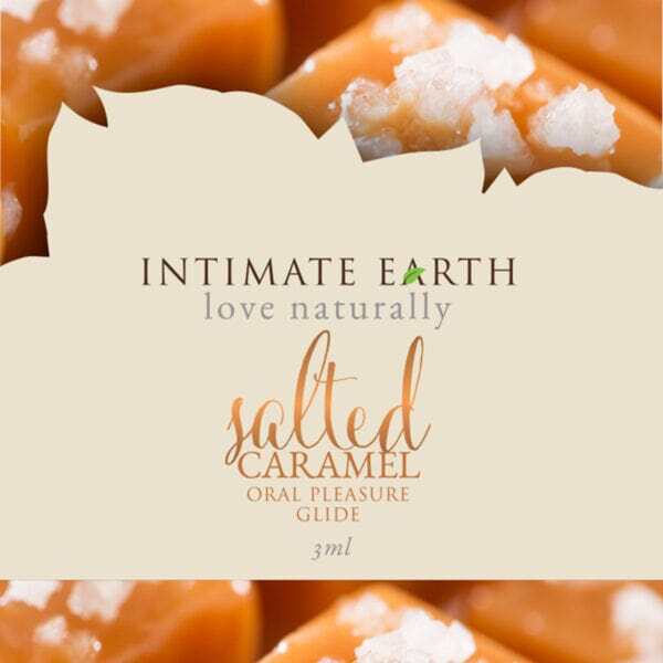 Best Intimate Earth Flavored Glide - Salted Caramel Foil SINGLE personal organic lubricant by Intimate Earth for sale at herVibrators.com.