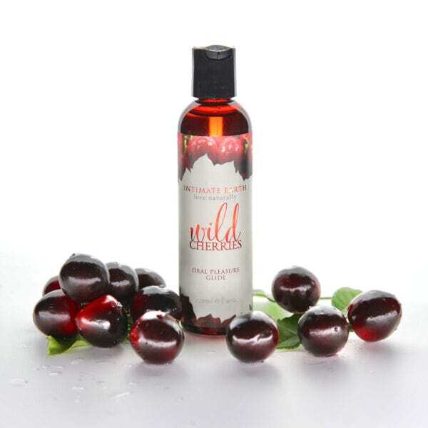 Buy and try Intimate Earth Flavored Glide - Wild Cherries 4oz water based lubricant by Intimate Earth for your next sexual encounter with her.