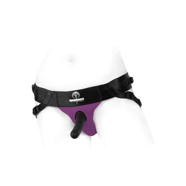 Best SpareParts Joque Harness - Size A - Purple dildo panties made by SpareParts HardWear on sale at herVibrators.com