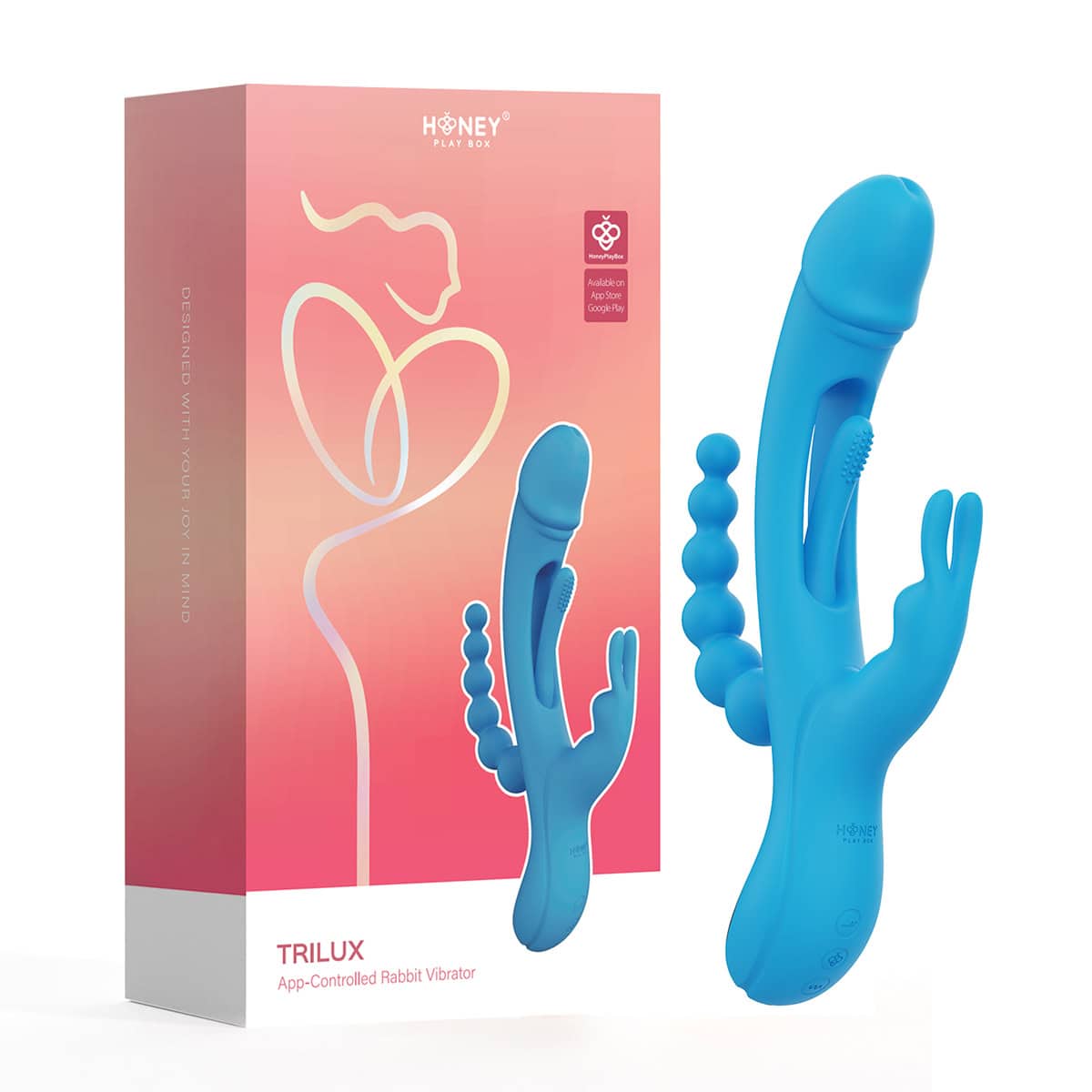 Buy a Honey Play Box Trilux Kinky Finger Rabbit Vibrator with Anal Beads Blue vibrator.