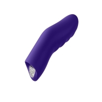 Purple Femme Funn vibrator DIONI Small shown in hand for scale
