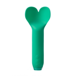 Green Je Joue vibrator Amour Emerald shown in hand for scale