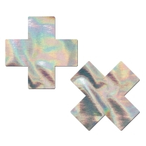 Feel sexy wearing sexy nipple covers  Silver Hologram Crosses! Wearing Silver Hologram Crosses nipples covers by Pastease can be fun and sexy!