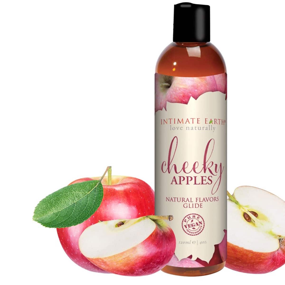 Buy and try Intimate Earth Flavored Glide - Cheeky Apples 4oz water based lubricant by Intimate Earth for your next sexual encounter with her.