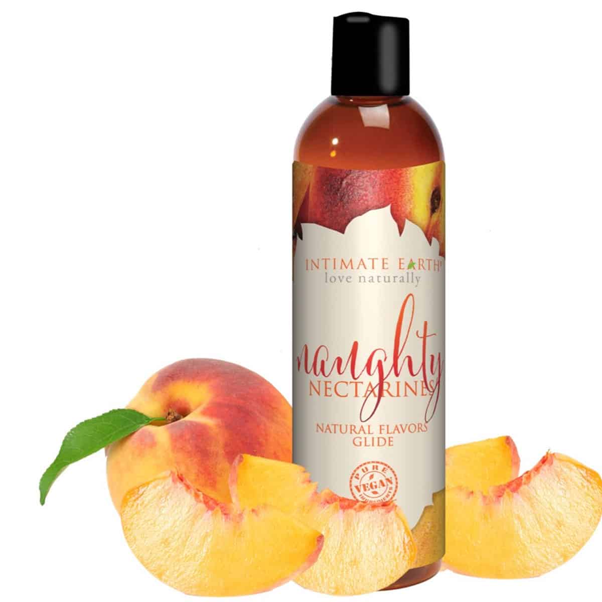 Buy and try Intimate Earth Flavored Glide - Naughty Peaches 4oz water based lubricant by Intimate Earth for your next sexual encounter with her.