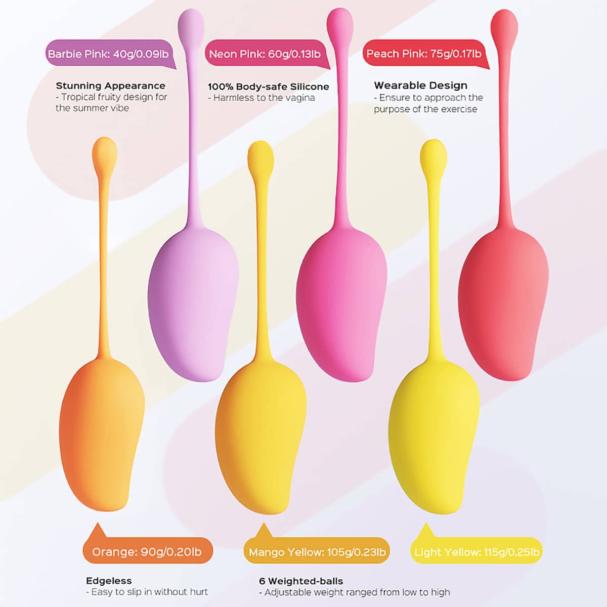Buy Mango Tropical 6pc Kegel Set kegel exercise device for pelvic floor muscle strengthening.