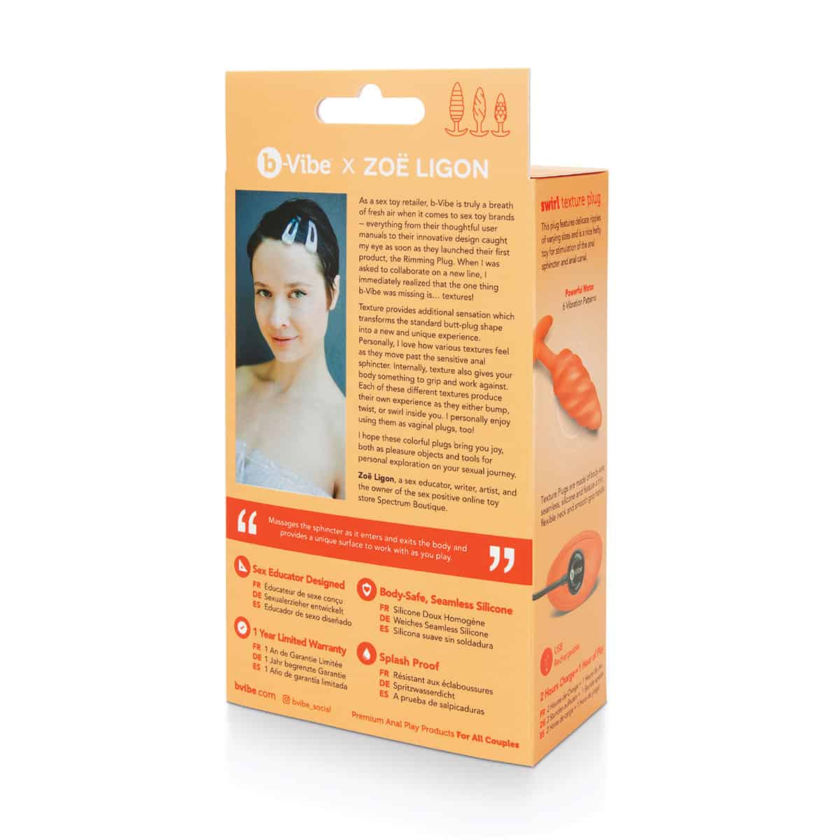 Buy a B-Vibe Texture Plug Swirl Orange Medium vibrator.