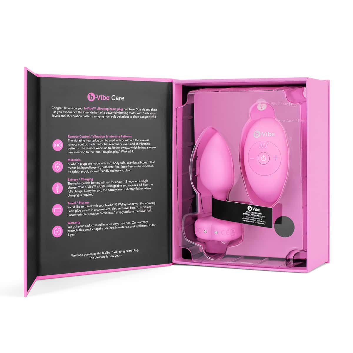 Buy a B-Vibe Vibrating Heart Plug Small-Medium  Pink Topaz vibrator.