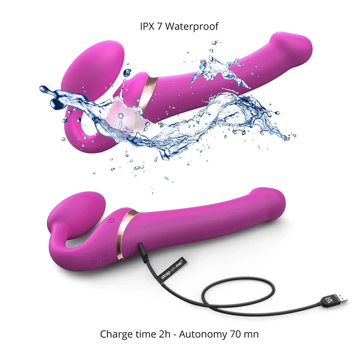 Buy a StrapOnMe MultiOrgasm Medium Bendable StrapOn  Fuchsia vibrator.