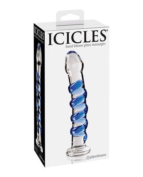 Shop Icicles No. 5 Hand Blown Glass Massager - Clear w/Blue Swirls online