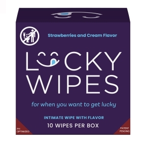 Sweetums Lucky Wipes Strawberries & Cream Flavor 10-Pack intimate cleansers and personal cleansing care by Sweetums.