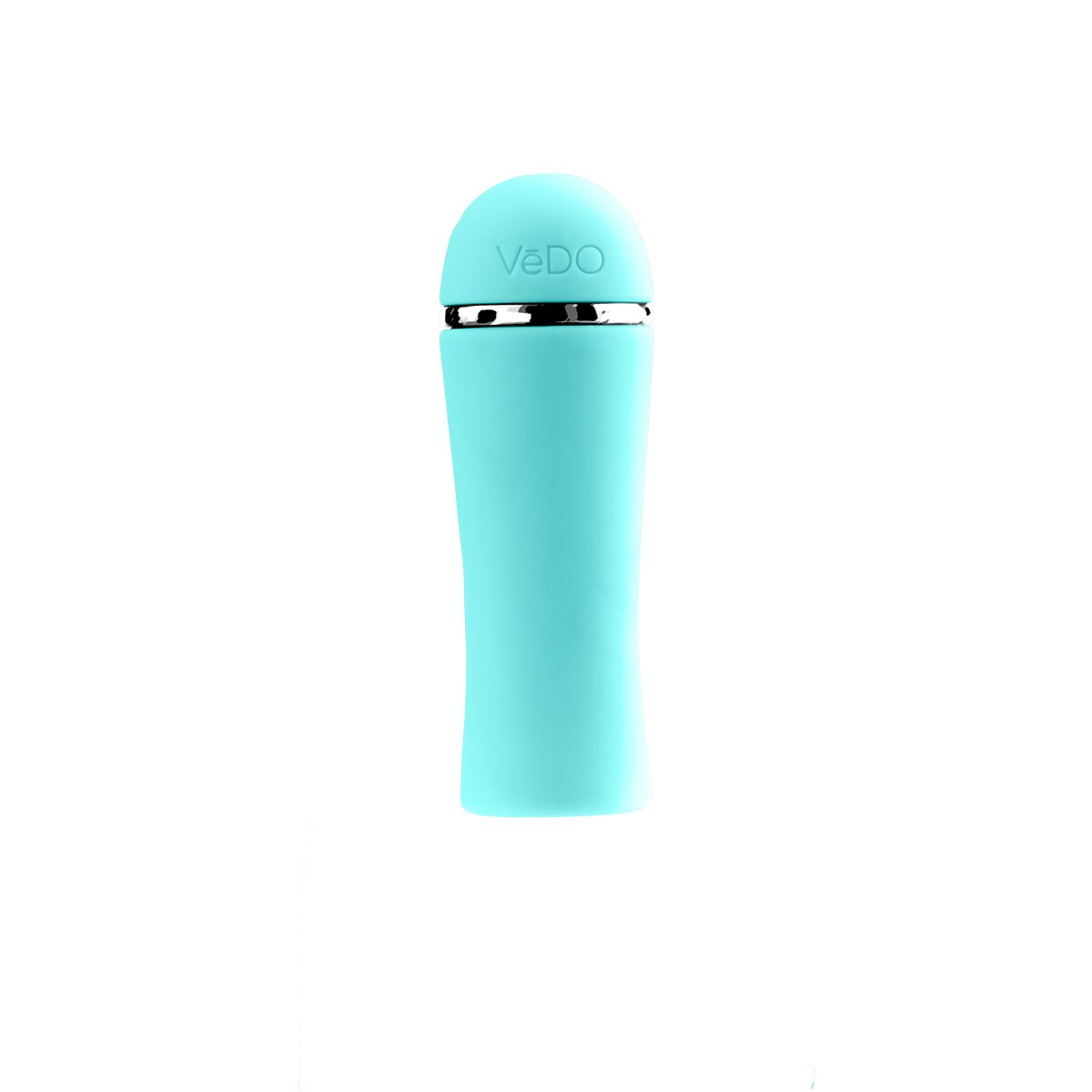 Turquoise VeDO vibrator Liki shown in hand for scale