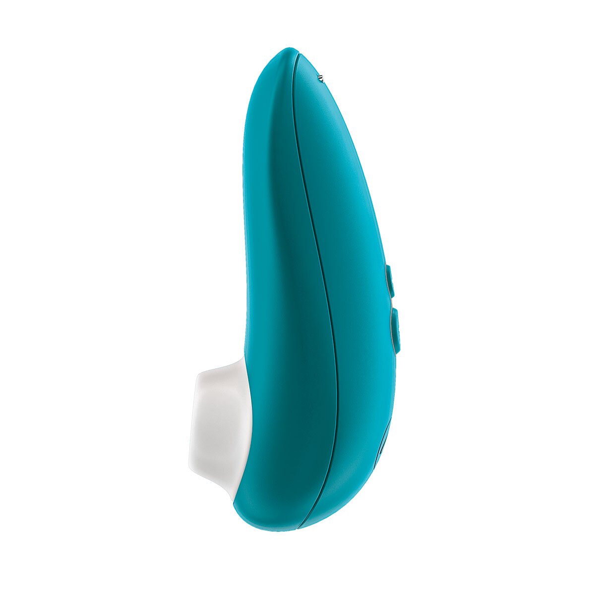 Turquoise Womanizer vibrator Starlet 3 shown in hand for scale