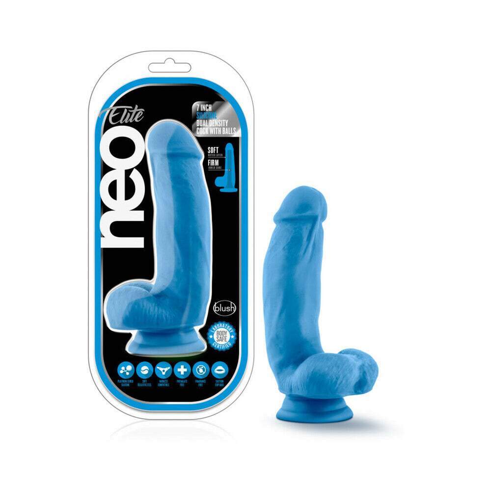 7 inch Dildo by Blush in Blue shown for use by Her or Him