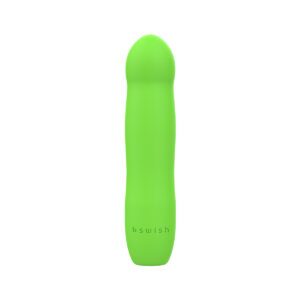 Green B Swish vibrator Bdesired Infinite Deluxe LE- Paradise shown in hand for scale