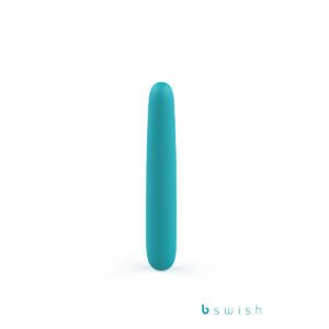 vibrator B Swish Bgood Deluxe Infinite- Sea Foam shown in hand for scale