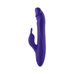 Purple Femme Funn vibrator FemmeFunn Booster Rabbit XL Dark shown in hand for scale