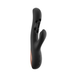 Black Honey Play Box vibrator Gem Pressure Sensing App-Controlled Twin Balls Rabbit shown in hand for scale