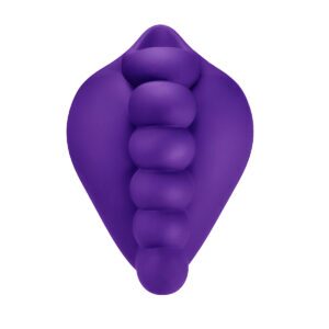 Purple Banana Pants vibrator Honeybunch by shown in hand for scale